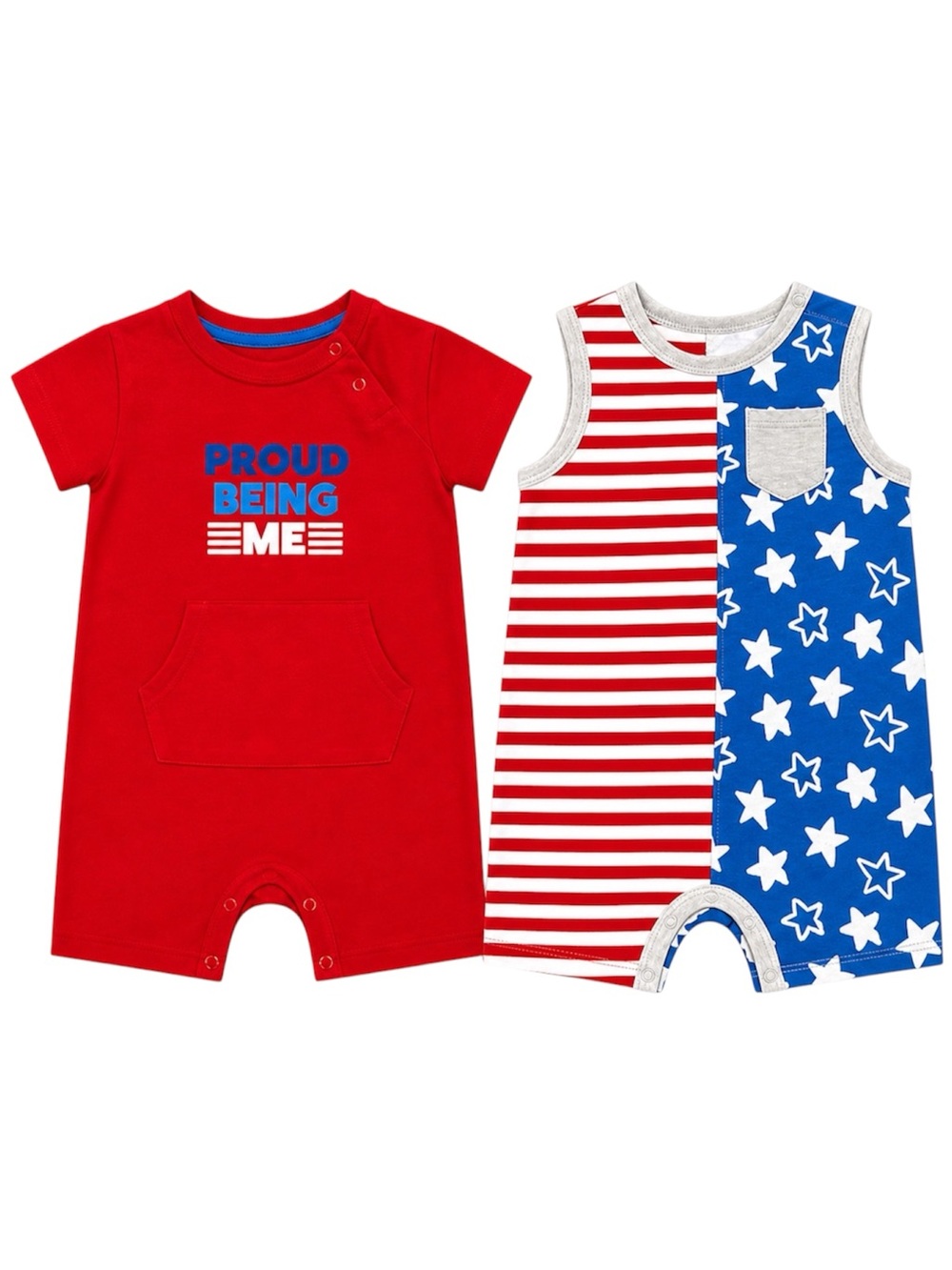 Cat & Jack 18M Boys Romper Set Red Patriotic Stars Stripes USA 4th July Outfits